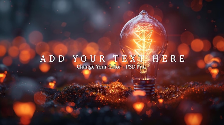 PSD glowing lightbulb in a field of bokeh
