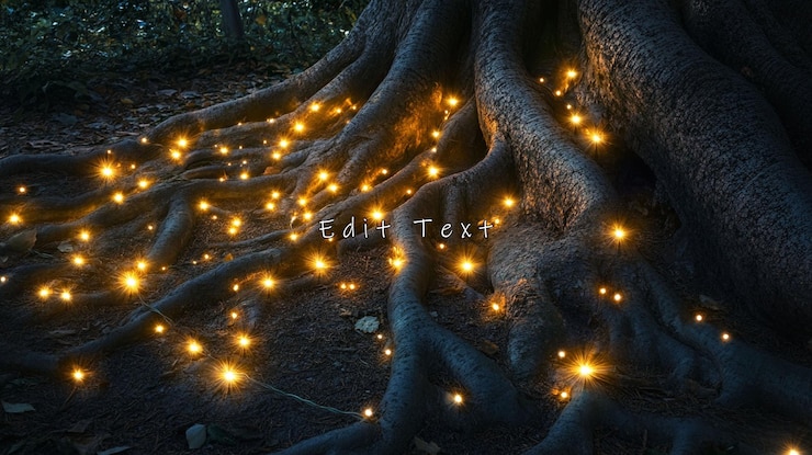 PSD glowing lights illuminate tree roots at night