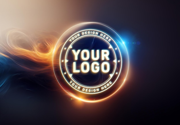 PSD glowing logo with fire and blue halos mockup