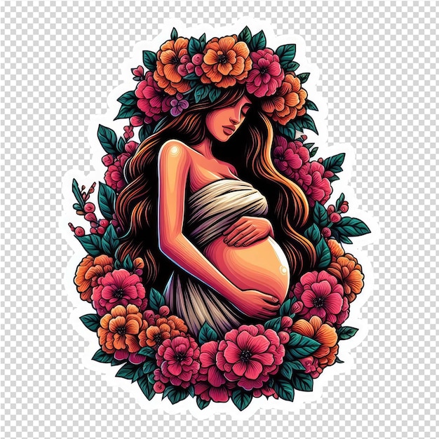 PSD Блестящая мама очаровательная наклейка на беременность прозрачный фон