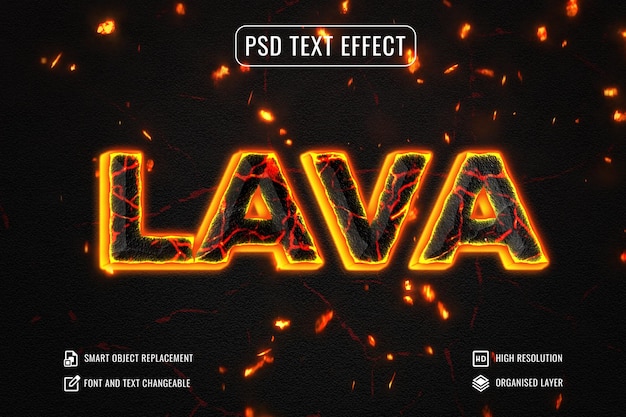 PSD Светящийся текстовый эффект расплавленной лавы