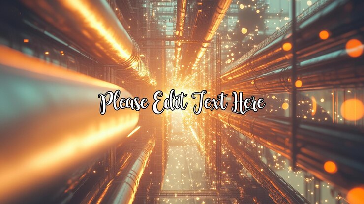 PSD glowing metallic pipes converge towards a bright light source in a futuristic industrial setting