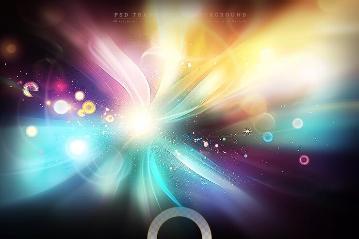 PSD glowing multi colored circles ignite on transparent background