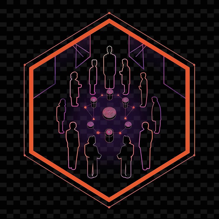 PSD glowing neon coalition with members and signs landscape insi neon line art landscape background