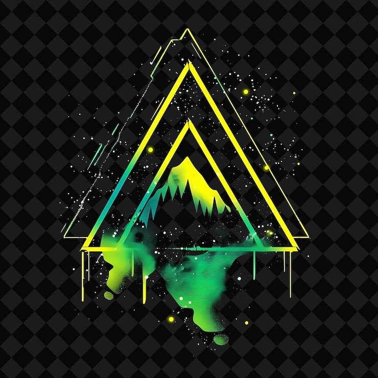 PSD glowing neon comets inside a silhouette curved triangle land png y2k neon space designs