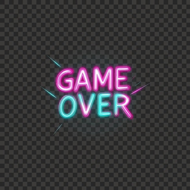 Glowing Neon Game Over Text with Sparks Isolated Transparent Background PNG