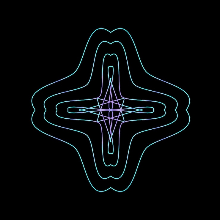 PSD glowing neon geometric mandala on black background