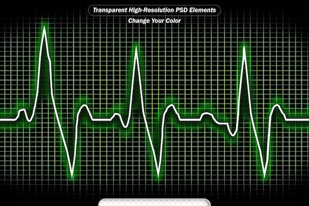 PSD luminosa icona verde neon del battito cardiaco un bellissimo cardiogramma sano