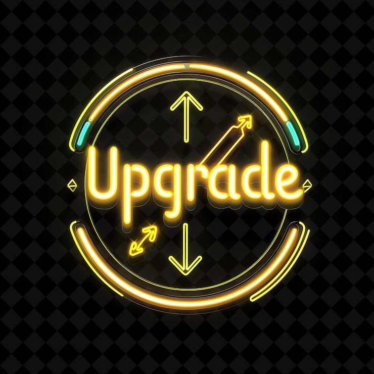 PSD glowing neon lights of upgrade text with neon lemon yellow a png y2k decorative sale post designs