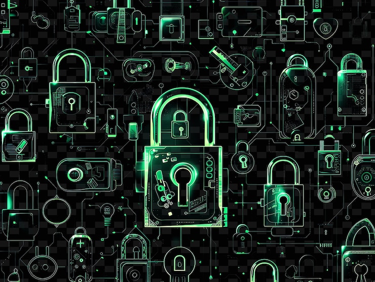 PSD glowing neon locks unlocking glitched lock texture material y2k texture shape background decor art