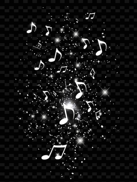 PSD glowing neon music notes floating music sheet collage effect y2k texture shape background decor art