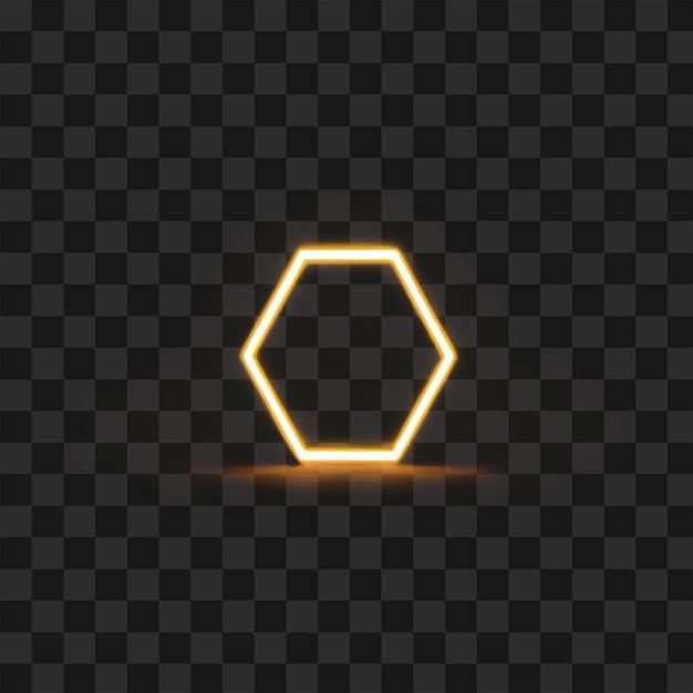 Glowing Neon Orange Hexagon on Transparent Background PNG
