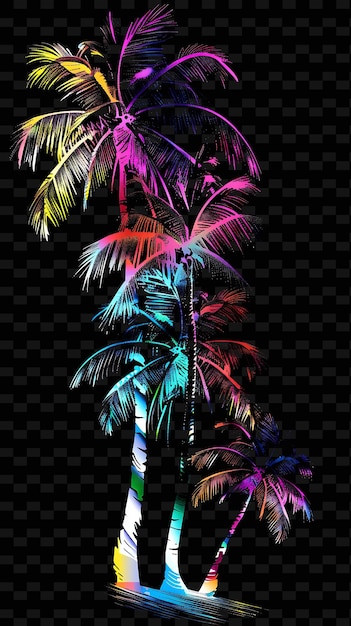 PSD glowing neon palm tree silhouettes layered palm tree collage y2k texture shape background decor art