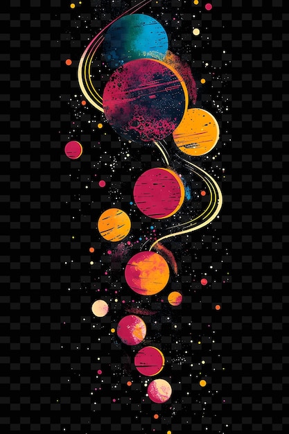 PSD glowing neon planets orbiting planetary collage effect met y2k texture shape background decor art