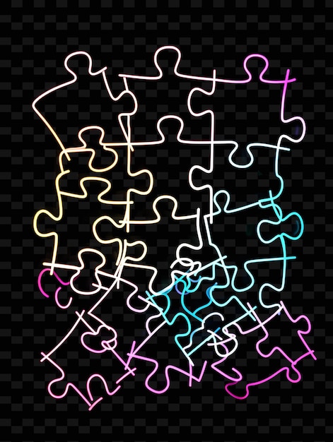 Glowing neon puzzle pieces interlocked puzzle collage effect y2k texture shape background decor art