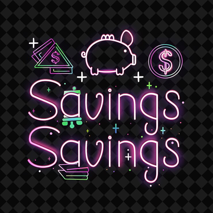 PSD glowing neon radiance of savings text with neon pink and pur png y2k inspired neon decorative