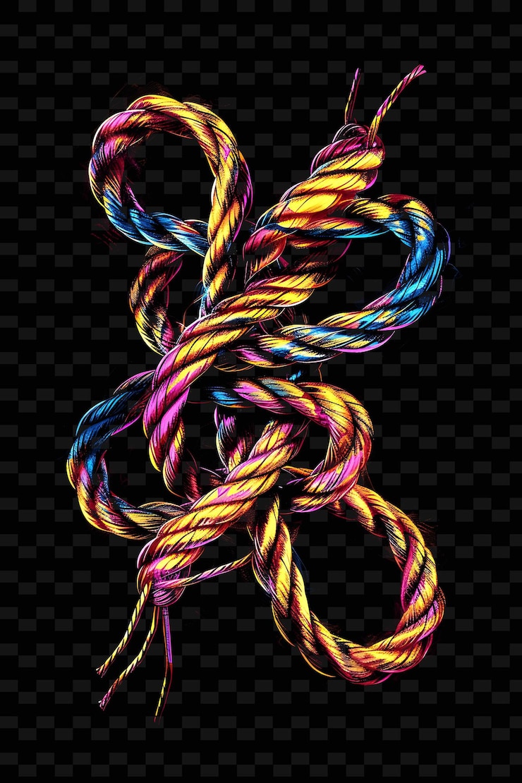 PSD glowing neon ropes intertwined rope collage texture rope lig y2k texture shape background decor art