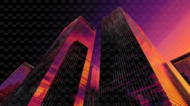 Glowing neon skyscrapers rising glitched skyscraper texture y2k texture shape background decor art