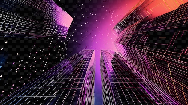 PSD Светящиеся неоновые небоскребы поднимаются glitched skyscraper texture y2k texture shape background decor art