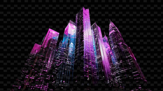 PSD Светящиеся неоновые небоскребы поднимаются glitched skyscraper texture y2k texture shape background decor art