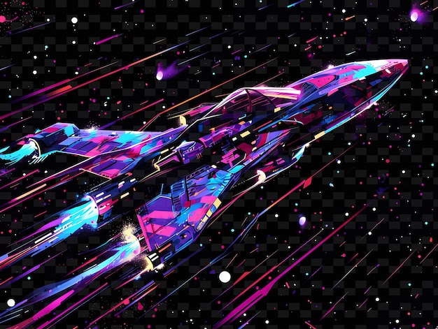 PSD glowing neon spaceships soaring glitched spaceship texture m y2k texture shape background decor art