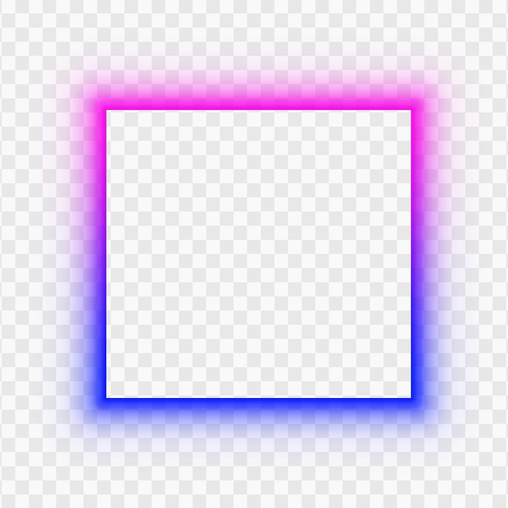 PSD glowing neon square frame border pink blue light with gradient isolated on transparent background