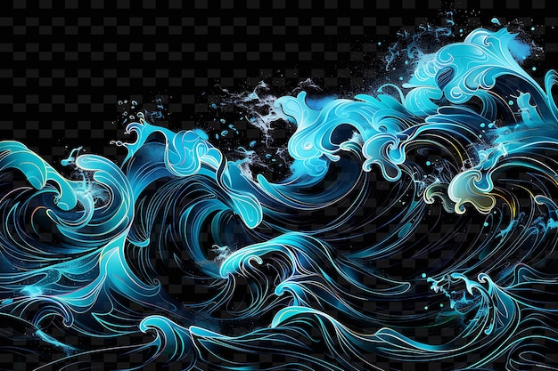 Glowing neon waves crashing wave texture collage effect with y2k texture shape background decor art