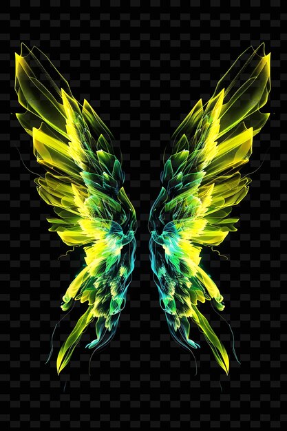 PSD glowing neon wings fluttering glitched wing texture material y2k texture shape background decor art