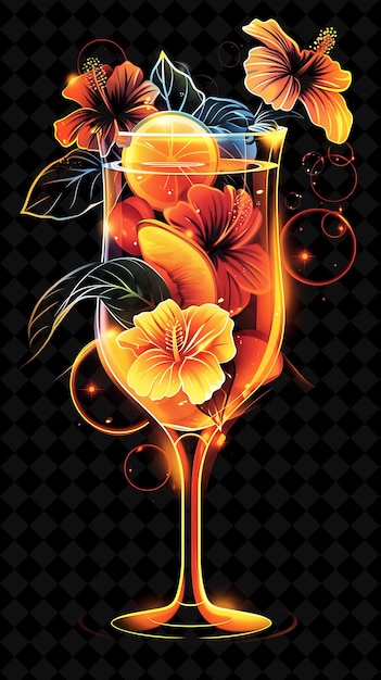 PSD glowing orange mango peach bellini with floating mango and p neon color food drink y2k collection