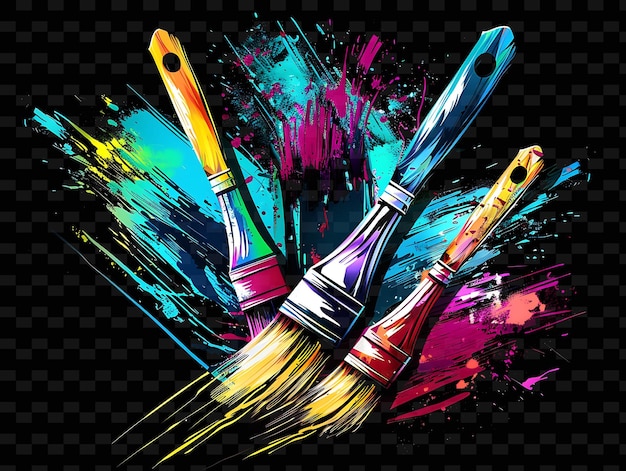 PSD glowing paintbrushes overlapping and splattered paintbrush s y2k texture shape background decor art