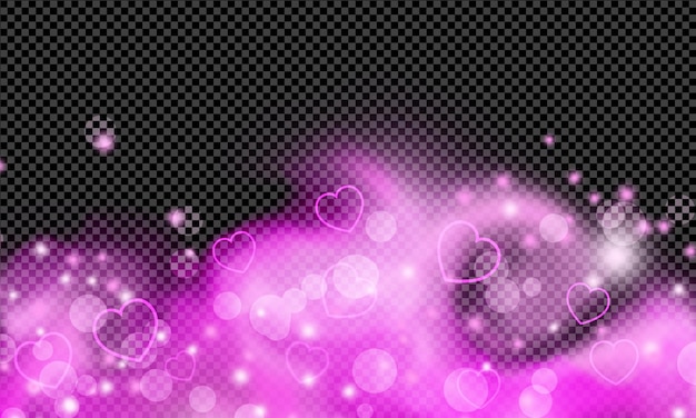 PSD glowing pink light bokeh and hearts overlay