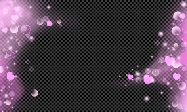 PSD glowing pink light bokeh and hearts overlay