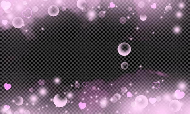 glowing pink light bokeh and hearts overlay