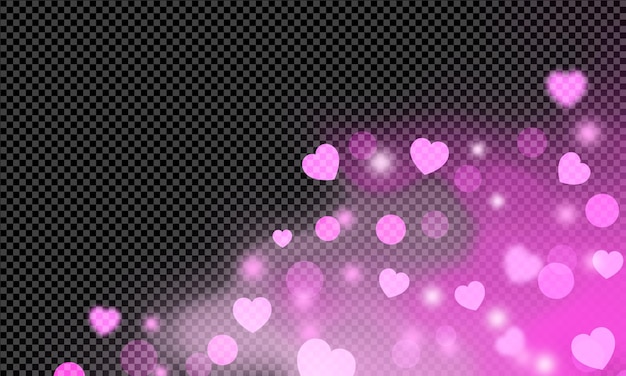 PSD glowing pink light bokeh and hearts overlay