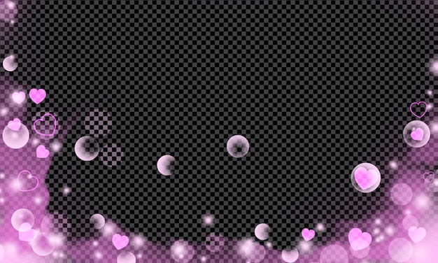 PSD glowing pink light bokeh and hearts overlay