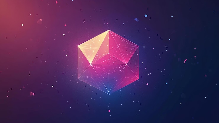 PSD glowing pink and purple geometric hexagon in space