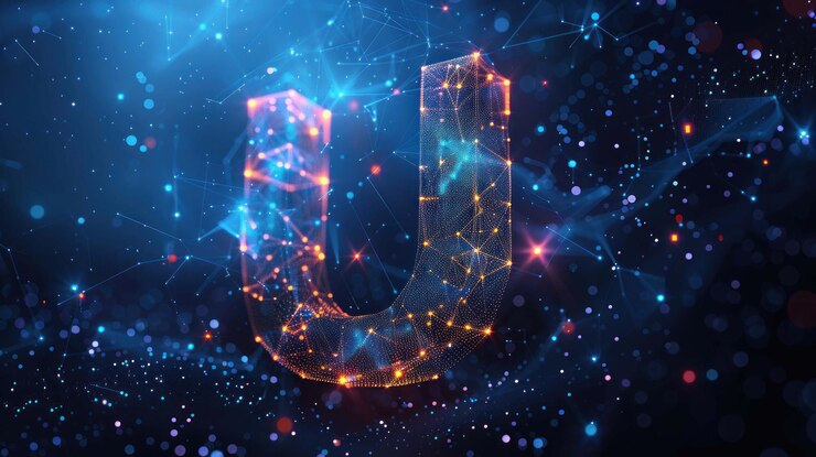 PSD a glowing polygonal letter u against a blue background with connecting lines and dots