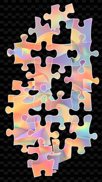 PSD glowing puzzle pieces interlocked puzzle piece shapes in de y2k texture shape background decor art