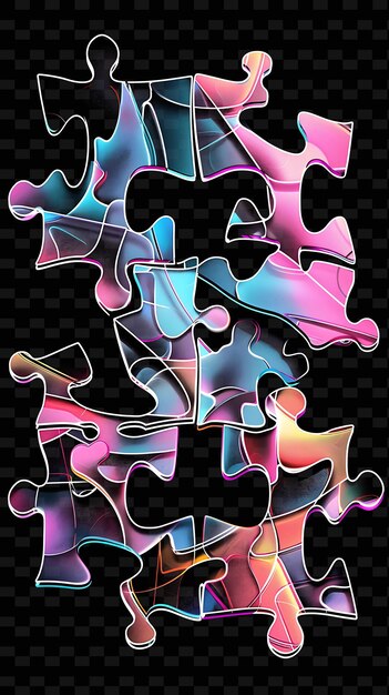 PSD glowing puzzle pieces interlocked puzzle piece shapes in the y2k texture shape background decor art