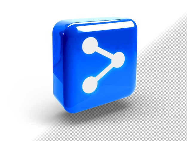 Glowing realistic 3D square button with share icon