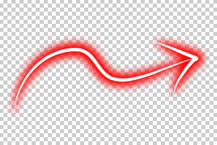 PSD glowing red neon arrow with a curved trail