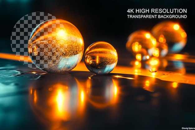 PSD glowing spheres simplify the composition with a focus on transparent background