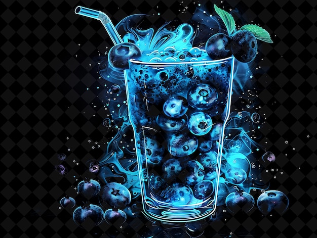 PSD glowing teal blueberry smoothie con strati vorticosi blueber neon color food drink y2k collection