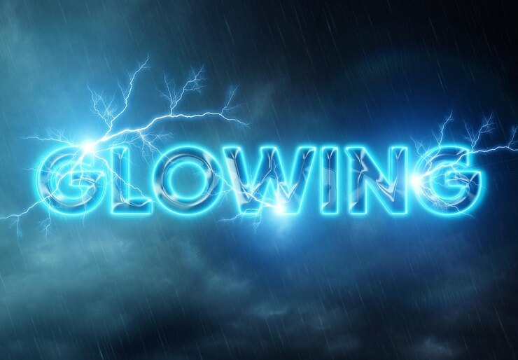 PSD glowing text effect with lightning mockup