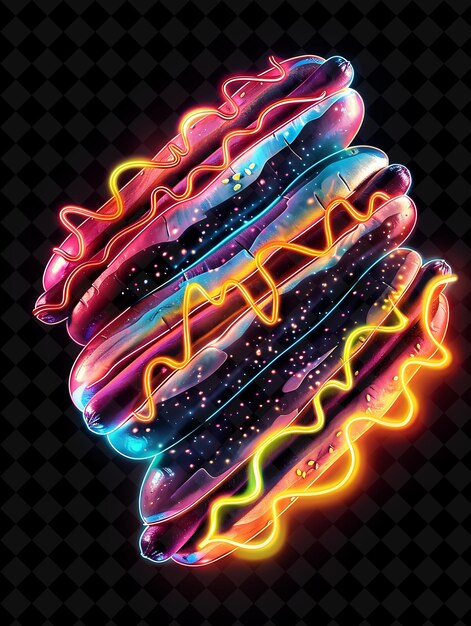 PSD glowing transparent hot dogs gerangschikt in een zigzag patroon ho neon color food drink y2k collection