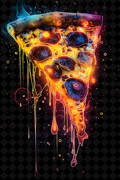 PSD brillanti fette di pizza trasparenti che si sovrappongono e si sciolgono piz neon color food drink y2k collection