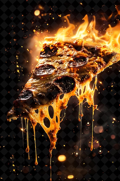 PSD glowing transparent pizza slices overlapping and melting piz neon color food drink y2k collection