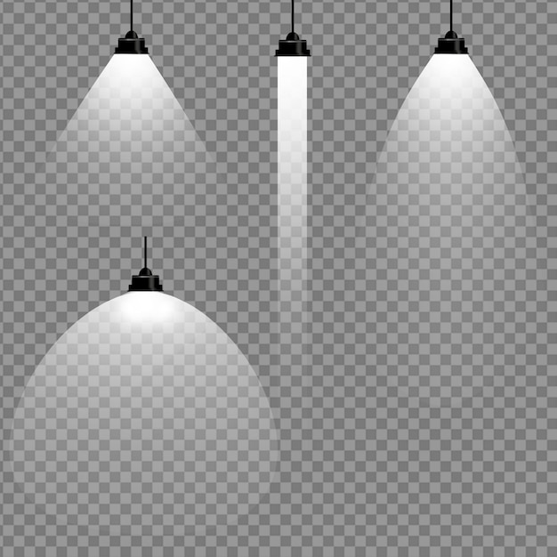 Glowing white bulbs and spotlights collection spot focus lights effect