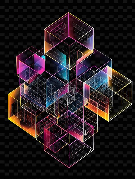 PSD glowing wireframe cubes interlocking wire frame collage textu y2k texture shape background decor art