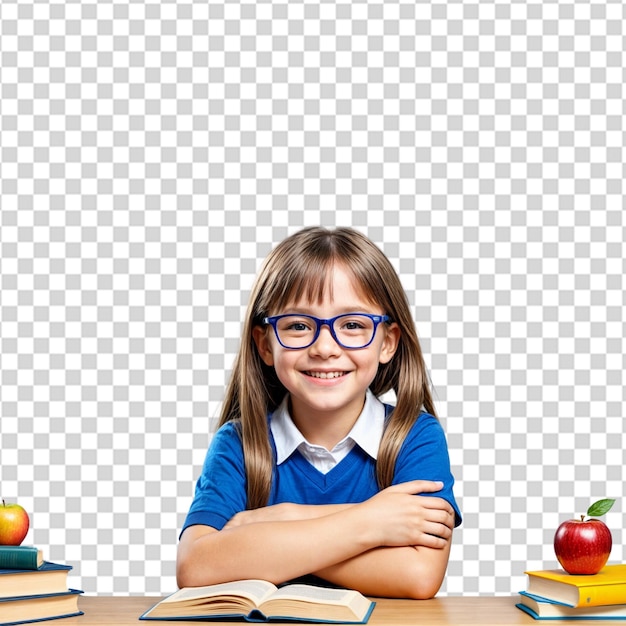 Glückliches Schulmädchen liest Bücher